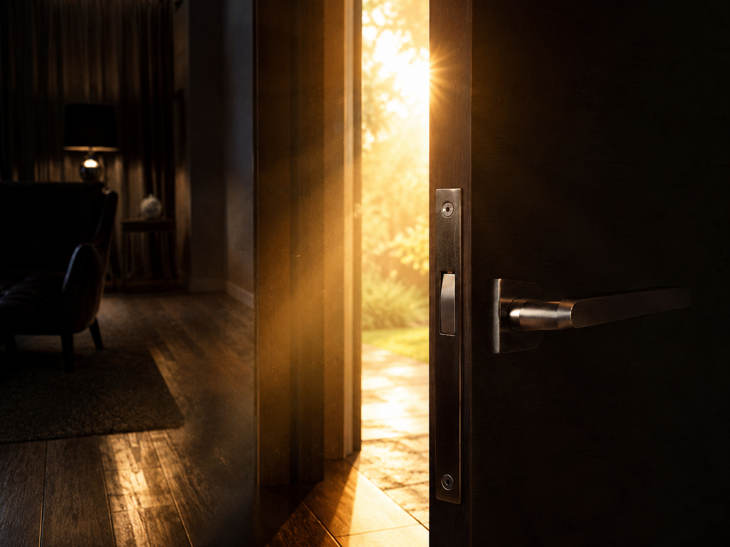 A door left slightly open with warm light shining through, symbolizing new life in Christ